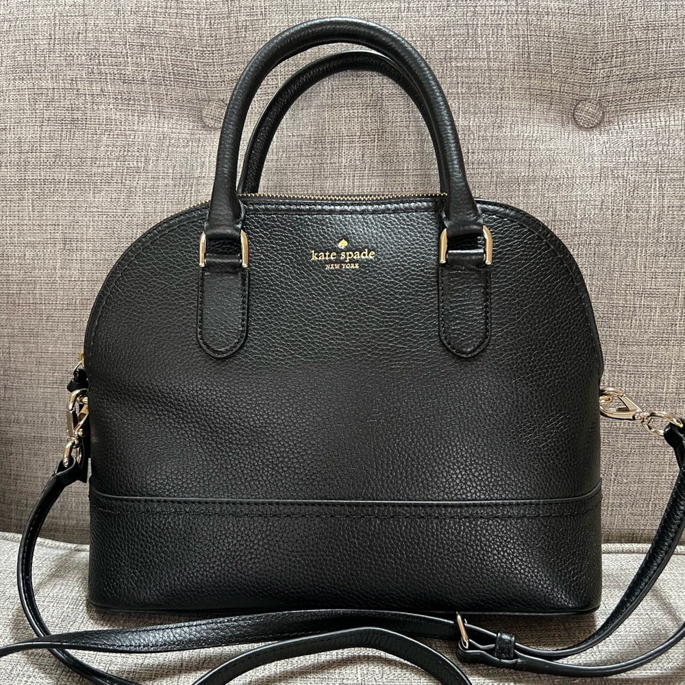 Kate Spade Dome Genuine Leather Medium Structured Satchel Crossbody Black Bag